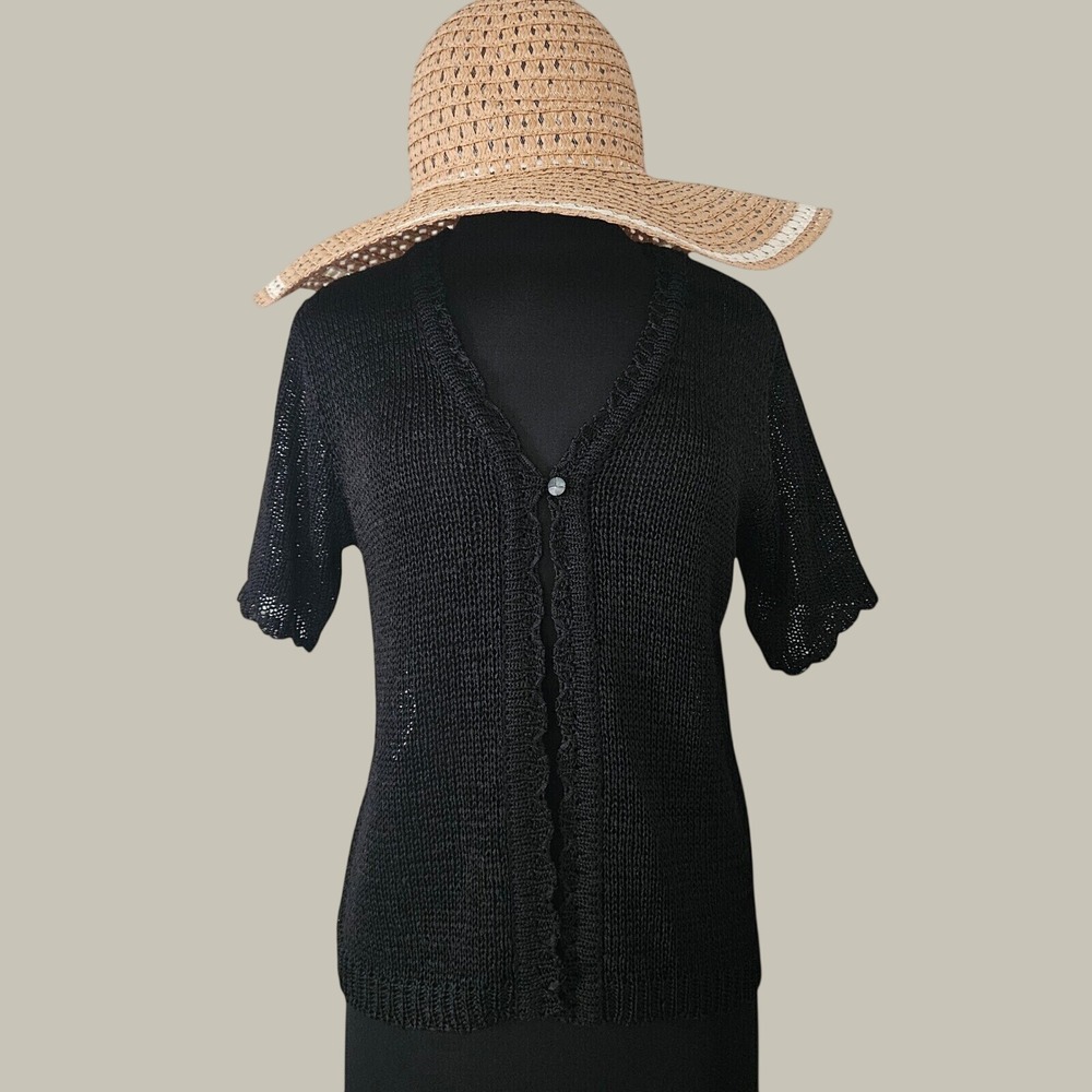 Womens‎ Crochet Cardigan Short Sleeve Crochet Open Knit Boho Feminine Size S